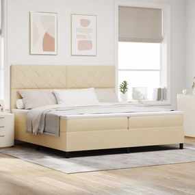 vidaXL Pat cu arcuri cu saltea crem 200x200 cm țesătură