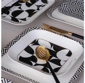 Set veselă 26 piese, porțelan, alb/negru