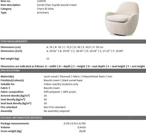 Fotoliu pivotant design elegant Cupido, boucle crem 115676 HZ