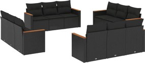 vidaXL Set canapele de grădină, 12 piese, cu perne, negru, poliratan
