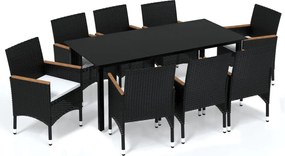 vidaXL Set mobilier de grădină cu perne, 9 piese, negru, poliratan