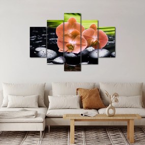 Tablou - Orhidee portocalie cu frunze de palmier (150x105 cm)