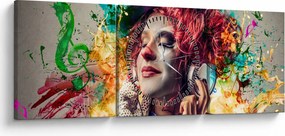 Tablou - Artista cu căști (cu ceas) (90x30 cm)