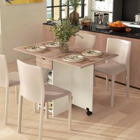 HOMCOM Masă de Dining Pliabilă cu Sertar și Rafturi, Masă Economică cu Extensii pentru Bucătărie, Sufragerie, Living, Stejar | Aosom Romania