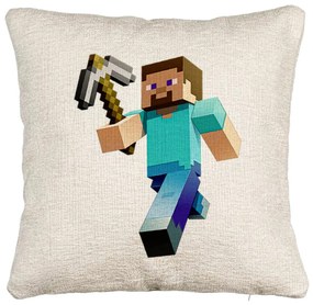 Perna Decorativa Canapea, Model Minecraft Mining Steve, 40x40 cm, Cu fermoar