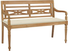 vidaXL Bancă Batavia cu pernă crem, 120 cm, lemn masiv tec