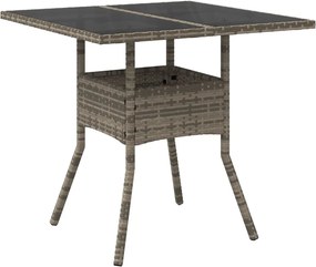 vidaXL Masă de grădină cu blat din sticlă, gri, 80x80x75 cm, poliratan