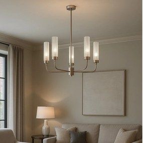 Candelabru 5 brate, otel nickel, sticla canelata PRESTON 2198