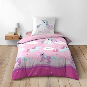 Lenjerie de pat pentru copii roz din bumbac pentru pat de o persoană 140x200 cm Licorne – douceur d'intérieur