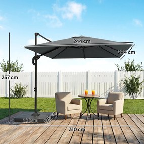 Outsunny Umbrelă de grădină suspendată, 2,4x2,4m, gri | Aosom Romania