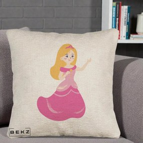 Perna Personalizata Printesa Roz cu Microfon, 40x40 cm, Bej Canapea, Husa Detasabila, Perna Inclusa, BEKZ®