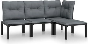 vidaXL Set mobilier de grădină, 4 piese, negru și gri, poliratan