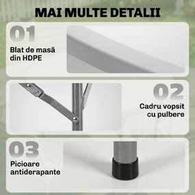 Outsunny Masă Pliabilă de Grădină Φ122 cm, Masă de Picnic Rotundă pentru 6 Persoane, Cadru Metalic, Alb | Aosom Romania