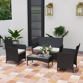 Outsunny Set mobilier de grădină exterior 4 persoane din rășină împletită cu canapele și măsuță din sticlă securizată perne incluse gri | Aosom Romania