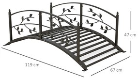 Outsunny Pod de grădină - pod de bazine - decor grădină dim. 119L x 67l x 47H cm cu balustradă motive de viță de vie oțel negru | Aosom Romania