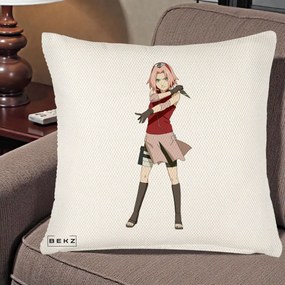 Perna Personalizata Naruto Sakura Haruno Portret, 40x40 cm, Crem Reliefat, Husa Detasabila, Perna Inclusa, BEKZ®