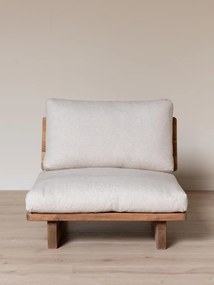 Fotoliu de relaxare în stil etnic, natur și alb, din lemn de pin reciclat, cu perne din poliester, 96×90×87 cm, „Nordic Chic”