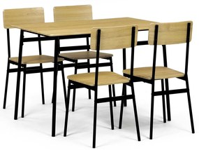 Set de masă Industrial cu 4 scaune, 110 x 70 x 76cm, stejar sălbatic