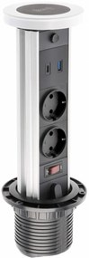 Priza incorporabila turn, 2 prize schuko, USB A+C, incarcare Wireless 10 W, lumina de veghe, cablu 1.5 m, alba, GTV
