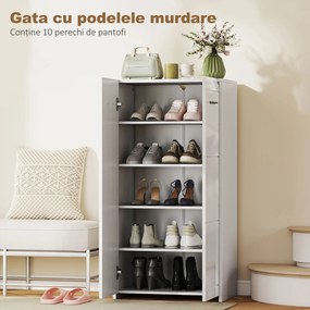 HOMCOM Dulap pentru Pantofi Lucios, Mobilier Modern cu Rafturi Reglabile pentru Hol, Coridor, Capacitate 10 Perechi, Alb | Aosom Romania