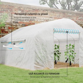 Outsunny Seră de grădină 4 x 3 x 2m cu uși rulabile și ferestre mari, seră tunel de grădină, alb | Aosom Romania