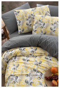 Lenjerie de pat galbenă/gri pentru pat dublu/canapea extinsă cu cearceaf inclus/cu 4 piese 200x220 cm Leaves – Mila Home