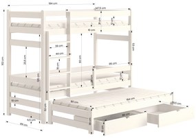 Pat pentru copii supraetajat extensibil Alis PPV 018 80x190 - culoare alb