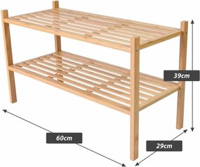 Raft din bambus, 2 polițe, dulap de pantofi, 68 x 29 x 40 cm