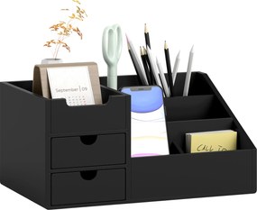 HOMCOM Cutie de Depozitare de Birou - Organizator de Birou - 7 Compartimente, 2 sertare - Bambus Lacuit Negru | Aosom Romania