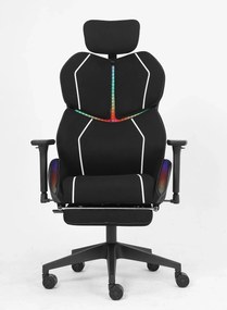 LUMINA X-Motion Pro – Scaun Gaming & Office Premium cu LED RGB și Suport pentru Picioare – Confort Inteligent și Design Spectaculos, Textil, Negru/Alb