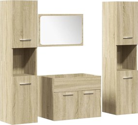 vidaXL Set mobilier de baie, 4 piese, stejar sonoma, lemn prelucrat