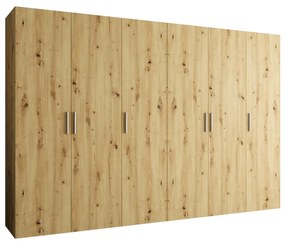 Dulap de haine 300 cm Borry 1 (Stejar artisan + Argintiu). 1125790