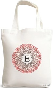 Sacosa de Panza pentru Cumparaturi, Geanta Tote, Cu litera E si Mandala, 38x34.5 cm, Alba, BEKZ®