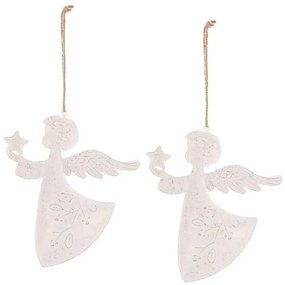Decorație de Crăciun suspendată Înger 2 bucăți, metal, alb