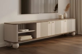 Comodă TV Vesper 3D 187 cm - cașmir / nuc / mânere aurii / picioare sferice