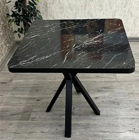Masa de bucatarie din MDF patrat, marmorat negru, texturata, Homs 80x80x75 cm