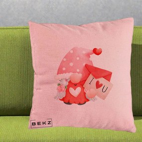 Cadou Romantic - Perna Personalizata I Love You Gnome Valentine cu Scrisoare, 40x40 cm, Roz, Husa Detasabila, Perna Inclusa, BEKZ®