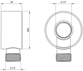 Racord unghiular rotund, pentru furtun de dus, 50x28 mm, alb, Deante Cascada Alb