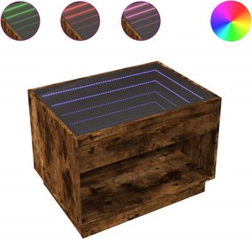 vidaXL Măsuță de cafea cu LED infinity, stejar fumuriu, 70x50x50 cm