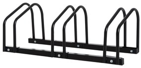 HOMCOM Suport pentru 3 biciclete, depozitare pneuri de 65 mm pe sol sau pe perete, 76 x 33 x 27 cm oțel negru | Aosom Romania