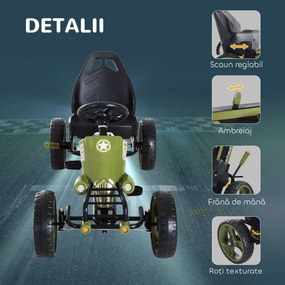HOMCOM Kart cu Pedale pentru Copii de 3-6 Ani cu Scaun Reglabil și Frână de Mână, 105x54x61 cm, Verde | Aosom Romania