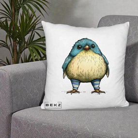 Perna Decorativa Pasare Albastra cu Sosete Albastre, 40x40 cm, Alb Pufos, Husa Detasabila, Perna Inclusa, BEKZ®