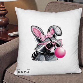 Perna Decorativa Raton cu Urechi de Iepure si Guma de Mestecat, 40x40 cm, Alb Pufos, Husa Detasabila, Perna Inclusa, BEKZ®
