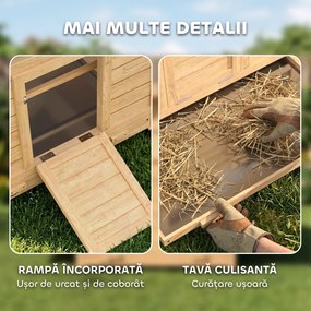 PawHut Coteț din Lemn cu 2 Căsuțe, Coteț pentru Găini de Exterior cu Acoperiș Impermeabil, Tavă Detașabilă și Bare, Adăpost pentru 2-4 Găini, Rațe, Grădină, 150x100x96,5 cm, Galben | Aosom Romania
