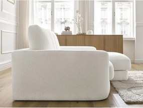 Colțar alb cu tapițerie din țesătură bouclé (cu colț pe partea dreaptă/cu șezlong) Leonore – Bobochic Paris