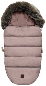 Sac de dormit de iarna pentru carucior cu centuri de siguranta in 5 puncte, cu blana detasabila, fermoare laterale, impermeabil si plus, umplutura fleece, 105x48cm, 0-36 luni, Sepia Rose