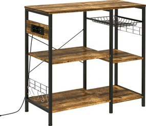 HOMCOM Suport pentru Brutării cu Priză de Curent, Încărcător USB, Suport Cuptor cu Microunde, Rafturi Industriale, Maro | Aosom Romania