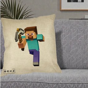 Perna Personalizata Minecraft Steve, 40x40 cm, Crem, Husa Detasabila, Perna Inclusa, BEKZ®