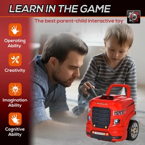 Camion de jucarie cu functii si accesorii, pentru copii de 3-5 ani, rosu HOMCOM | Aosom RO