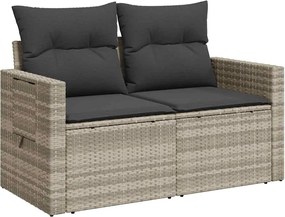 vidaXL Canapea de grădină cu perne, 2 locuri, gri deschis, poliratan